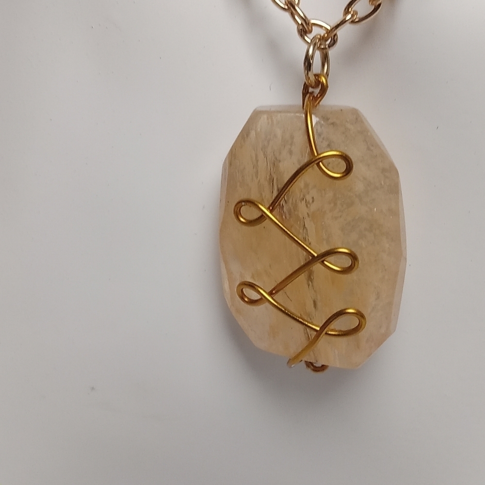 Hand Crafted Gold Wire Wrapped Stone Necklace
